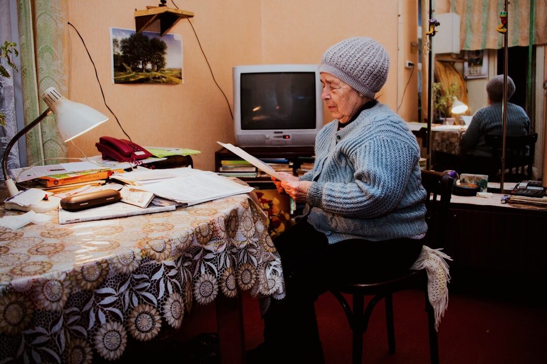 senior woman knitting